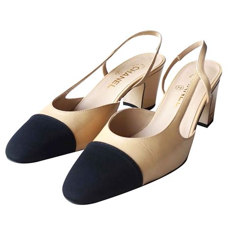 chanel dark beige slingbacks|Chanel slingback beige and black.